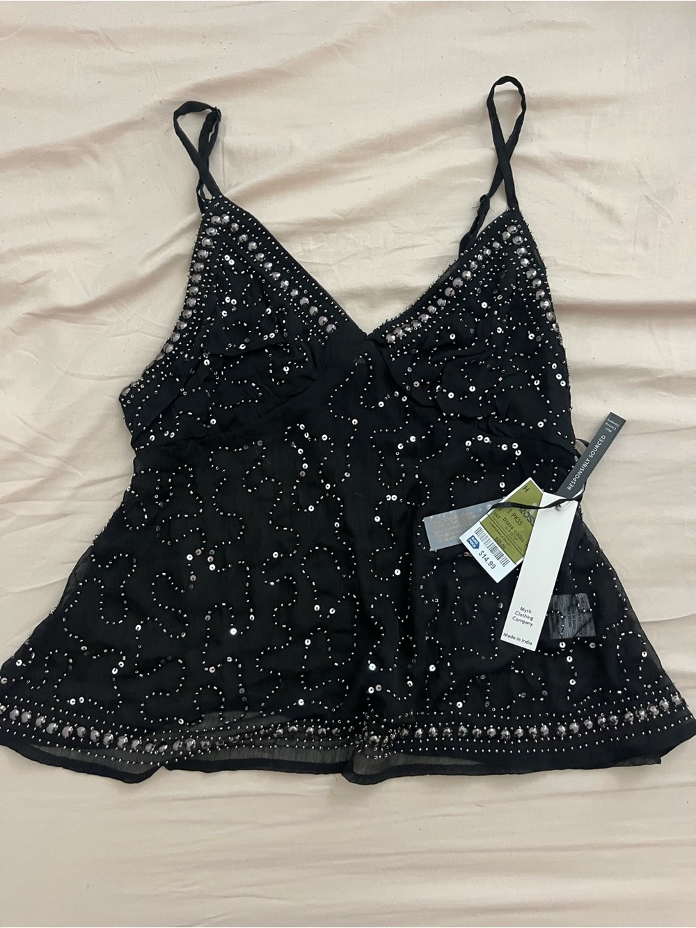 Live 4 Truth Black Sequin & Bead Spaghetti-Strap Camisole
